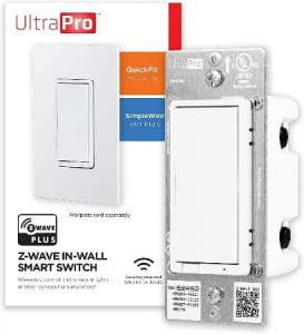 UltraPro Z-Wave Plus Smart Light Switch, In-Wall White Paddles Built-In Repeater Range Extender ZWave Hub Required - Alexa and Google Assistant Compatible, 39348